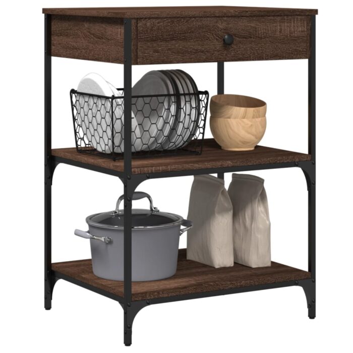 Chariot de cuisine chêne marron 60x48x89,5 cm bois d'ingénierie – Image 3