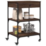 Chariot de cuisine chêne marron 60x48x89,5 cm bois d'ingénierie – Image 4