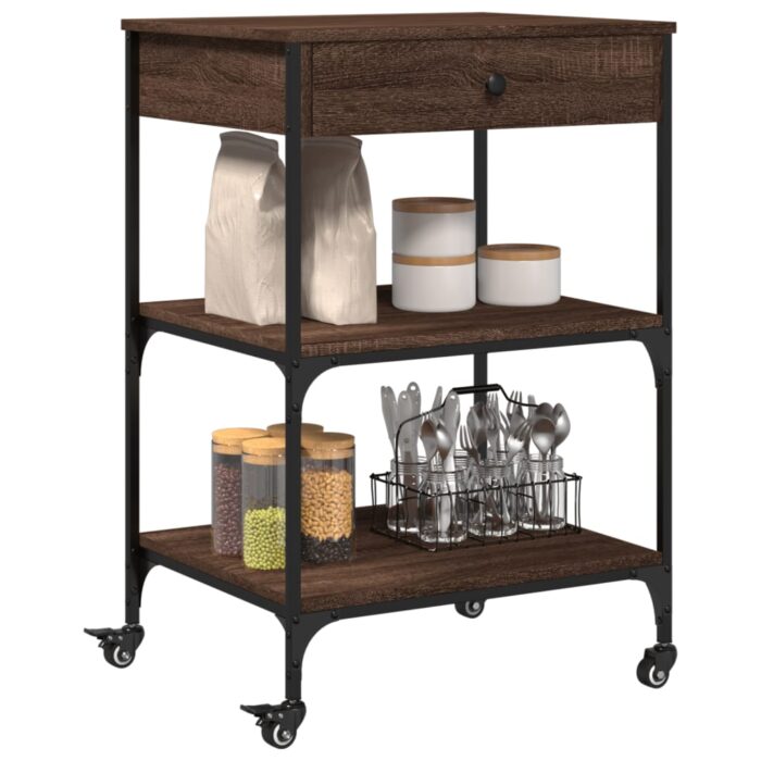 Chariot de cuisine chêne marron 60x48x89,5 cm bois d'ingénierie – Image 4