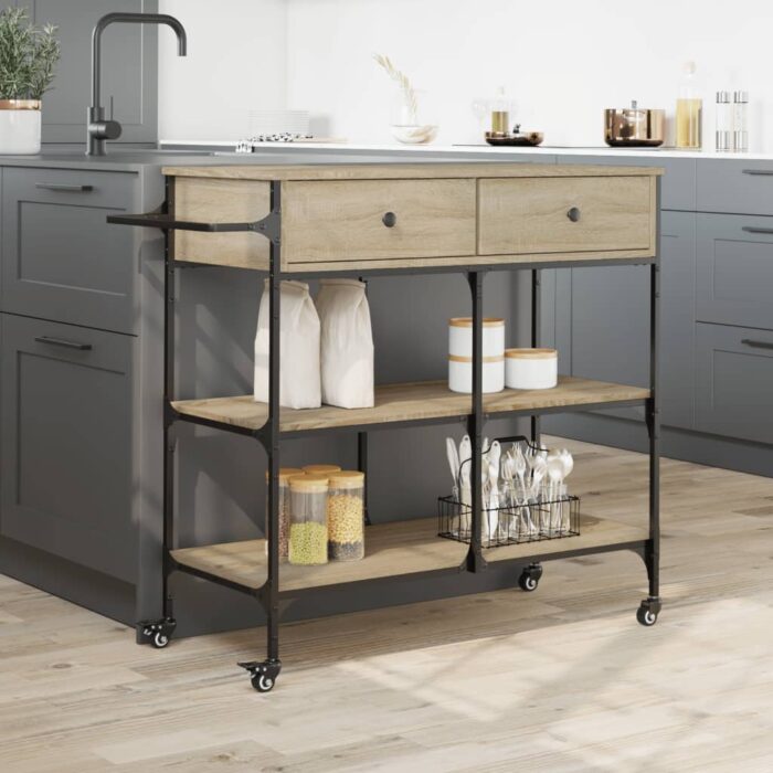 Chariot de cuisine chêne sonoma 105x42x95 cm bois d'ingénierie – Image 2