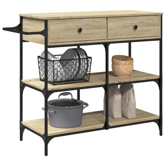 Chariot de cuisine chêne sonoma 105x42x95 cm bois d'ingénierie – Image 3
