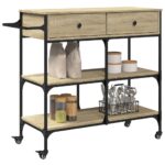 Chariot de cuisine chêne sonoma 105x42x95 cm bois d'ingénierie – Image 4
