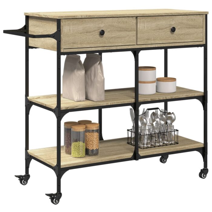 Chariot de cuisine chêne sonoma 105x42x95 cm bois d'ingénierie – Image 4