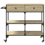 Chariot de cuisine chêne sonoma 105x42x95 cm bois d'ingénierie – Image 5