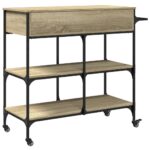 Chariot de cuisine chêne sonoma 105x42x95 cm bois d'ingénierie – Image 8