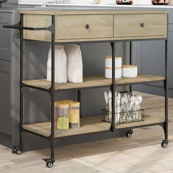 Chariot de cuisine chêne sonoma 105x42x95 cm bois d'ingénierie – Image 1