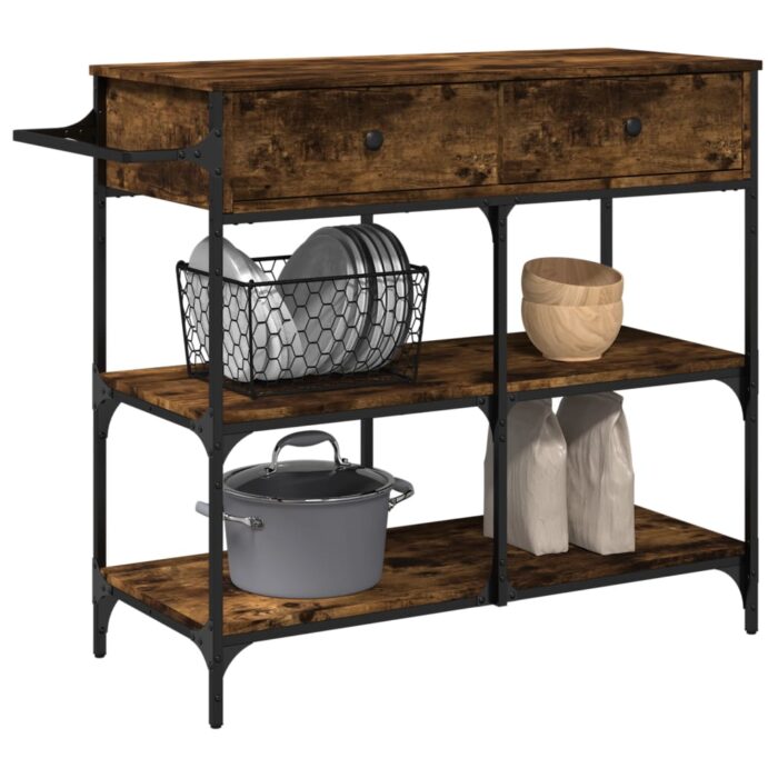 Chariot de cuisine chêne fumé 105x42x95 cm bois d'ingénierie – Image 3