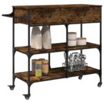 Chariot de cuisine chêne fumé 105x42x95 cm bois d'ingénierie – Image 4