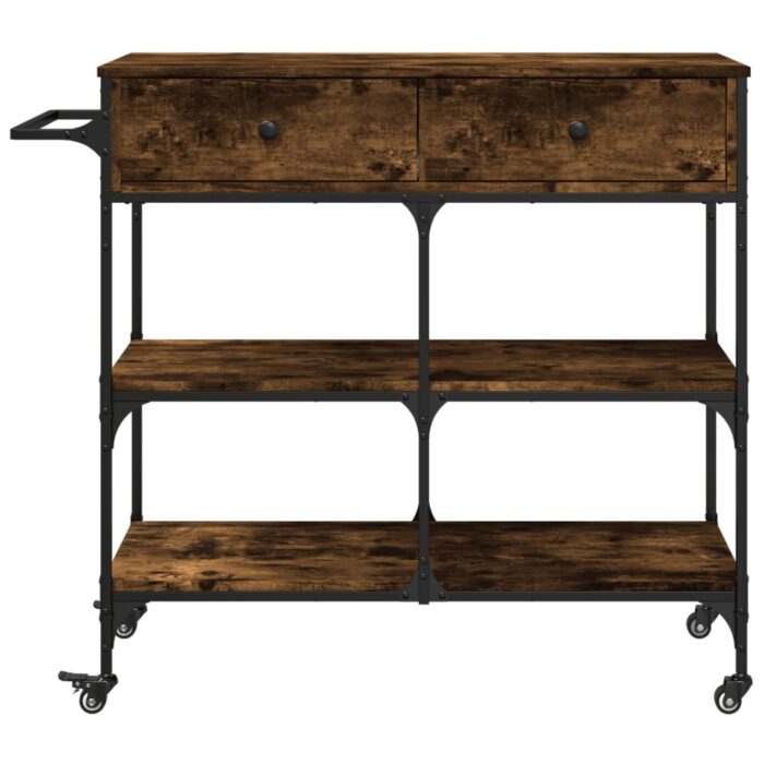 Chariot de cuisine chêne fumé 105x42x95 cm bois d'ingénierie – Image 5
