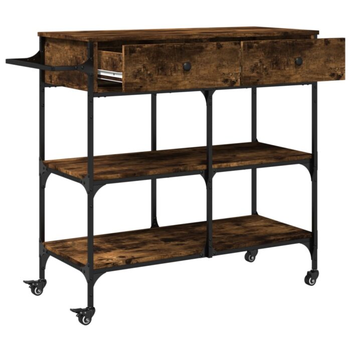 Chariot de cuisine chêne fumé 105x42x95 cm bois d'ingénierie – Image 6