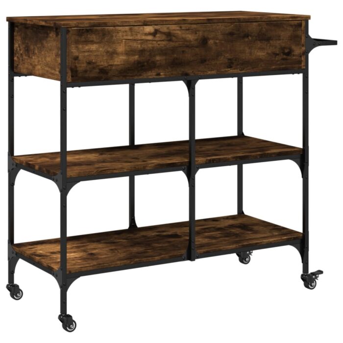 Chariot de cuisine chêne fumé 105x42x95 cm bois d'ingénierie – Image 8