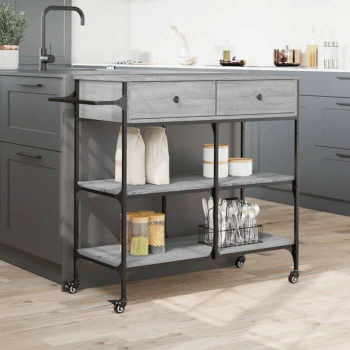 Chariot de cuisine sonoma gris 105x42x95 cm bois d'ingénierie – Image 2