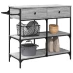 Chariot de cuisine sonoma gris 105x42x95 cm bois d'ingénierie – Image 3