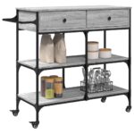 Chariot de cuisine sonoma gris 105x42x95 cm bois d'ingénierie – Image 4