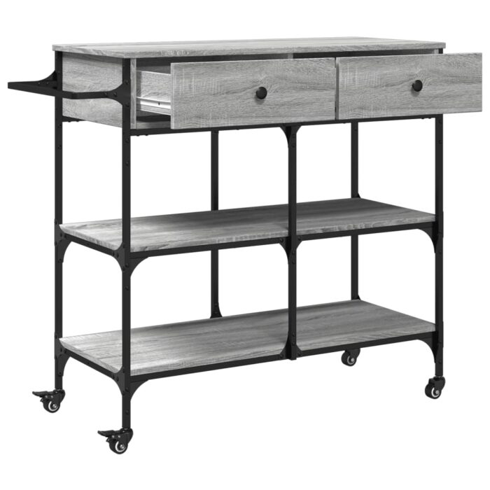 Chariot de cuisine sonoma gris 105x42x95 cm bois d'ingénierie – Image 6