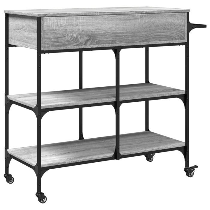 Chariot de cuisine sonoma gris 105x42x95 cm bois d'ingénierie – Image 8