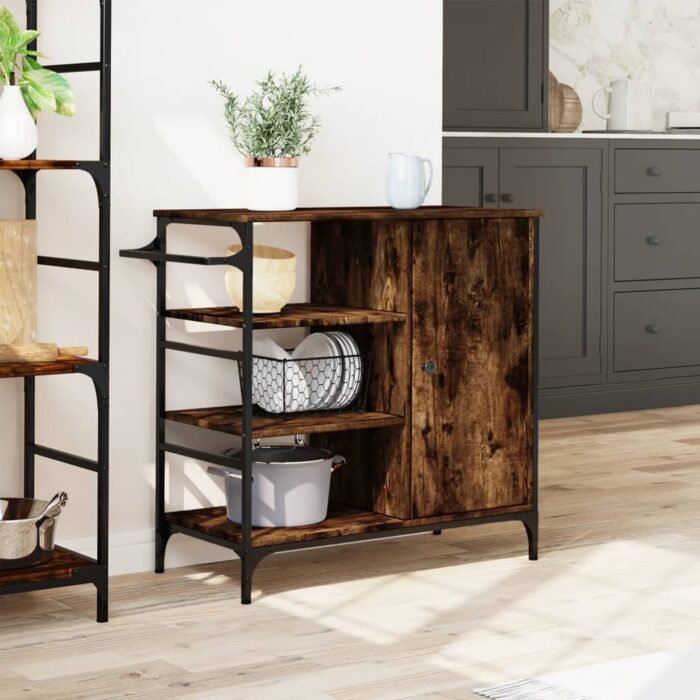 Chariot de cuisine chêne fumé 87,5x38,5x84,5 cm bois ingénierie – Image 2