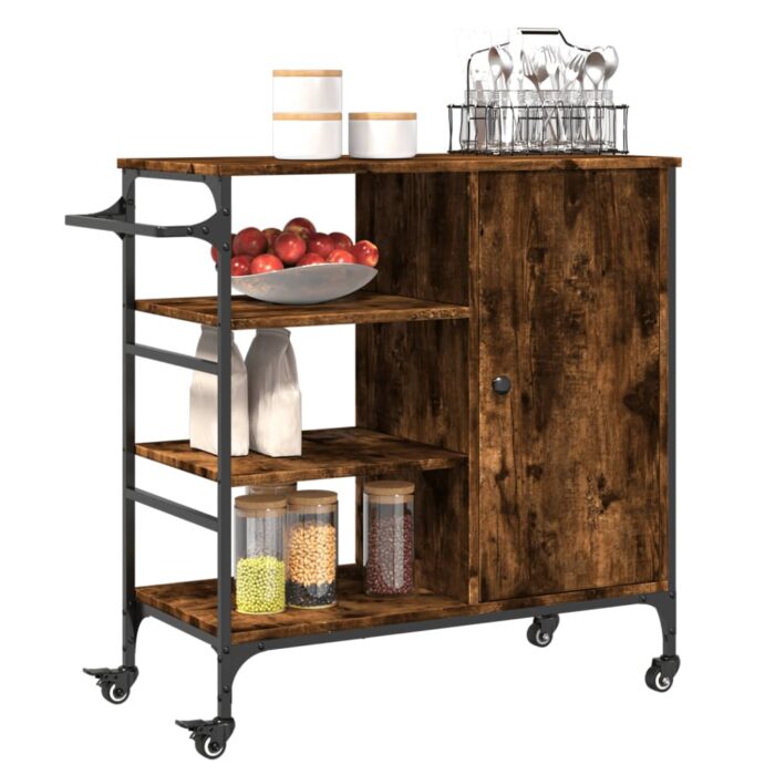Chariot de cuisine chêne fumé 87,5x38,5x84,5 cm bois ingénierie – Image 3