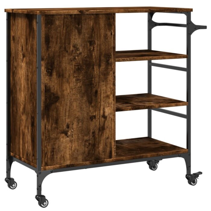 Chariot de cuisine chêne fumé 87,5x38,5x84,5 cm bois ingénierie – Image 9