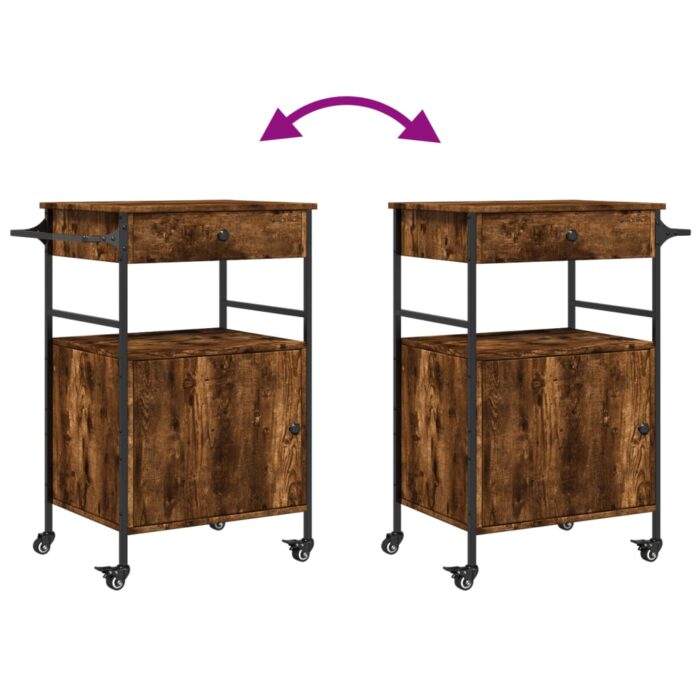 Chariot de cuisine chêne fumé 56x43x89,5 cm bois d'ingénierie – Image 10