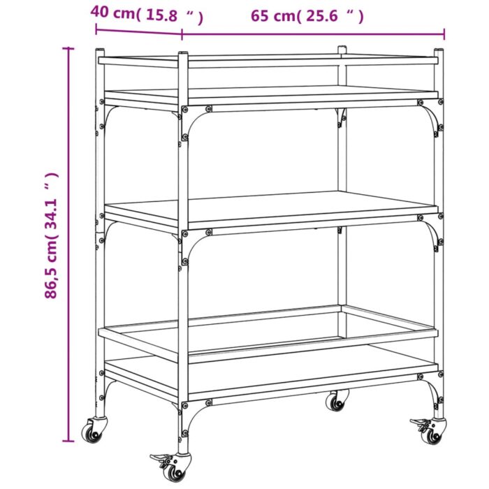 Chariot de cuisine chêne marron 65x40x86,5 cm bois d'ingénierie – Image 12