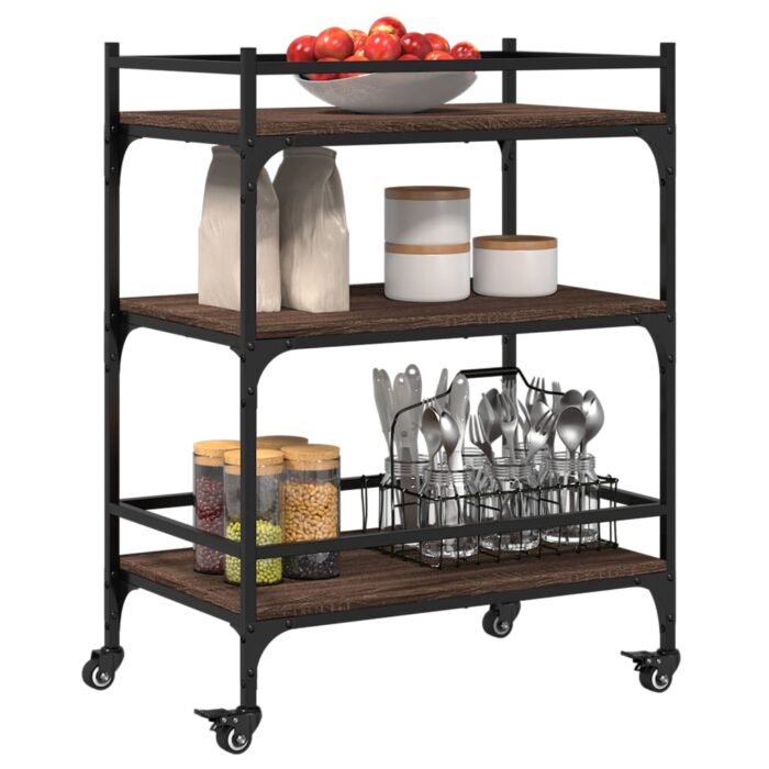 Chariot de cuisine chêne marron 65x40x86,5 cm bois d'ingénierie – Image 4