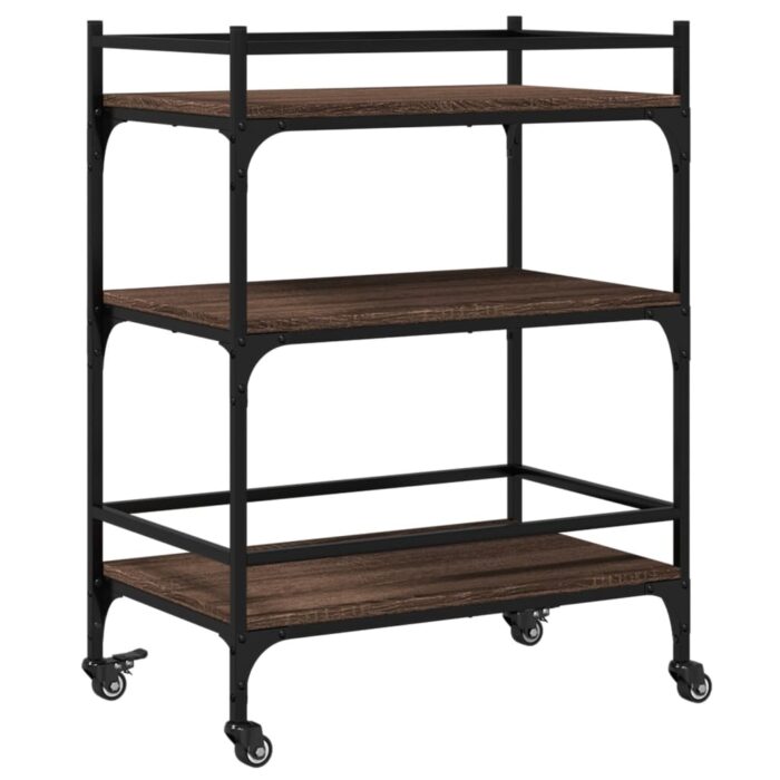 Chariot de cuisine chêne marron 65x40x86,5 cm bois d'ingénierie – Image 7