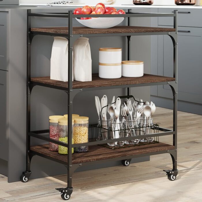 Chariot de cuisine chêne marron 65x40x86,5 cm bois d'ingénierie – Image 1