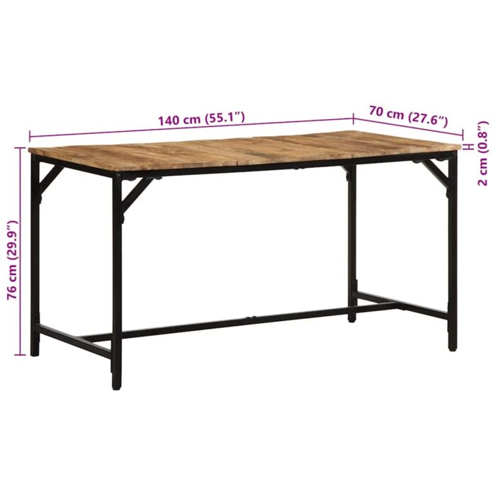 Table à manger 140x70x75 cm bois de manguier massif brut – Image 8