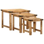 Tables d'appoint gigognes 3 pcs bois de manguier massif brut – Image 2