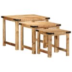 Tables d'appoint gigognes 3 pcs bois de manguier massif brut – Image 3