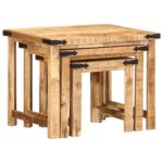 Tables d'appoint gigognes 3 pcs bois de manguier massif brut – Image 4