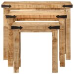Tables d'appoint gigognes 3 pcs bois de manguier massif brut – Image 5