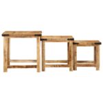 Tables d'appoint gigognes 3 pcs bois de manguier massif brut – Image 6
