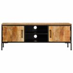 Meuble TV 110x35x40 cm bois massif de manguier brut – Image 3