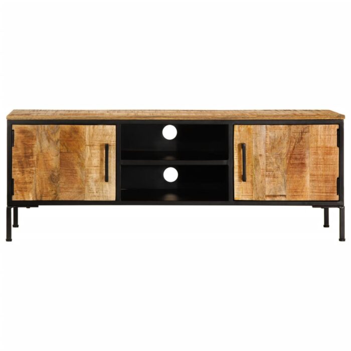Meuble TV 110x35x40 cm bois massif de manguier brut – Image 3