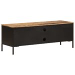 Meuble TV 110x35x40 cm bois massif de manguier brut – Image 6