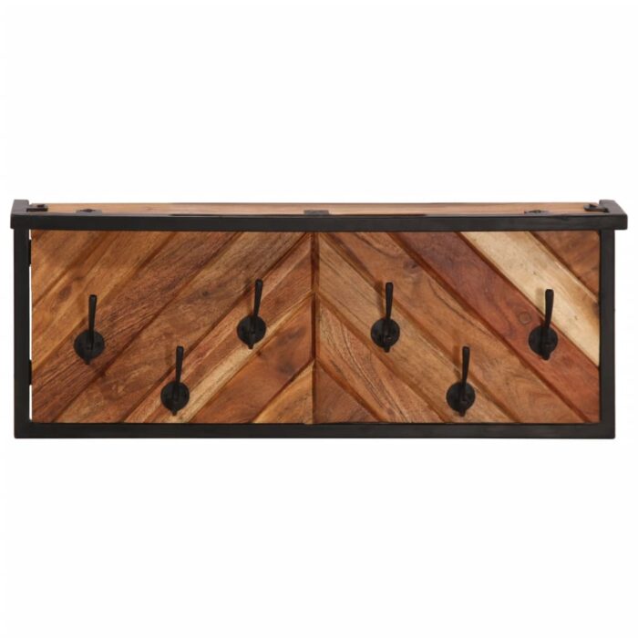 Porte-manteau mural avec 6 crochets bois massif d'acacia – Image 3