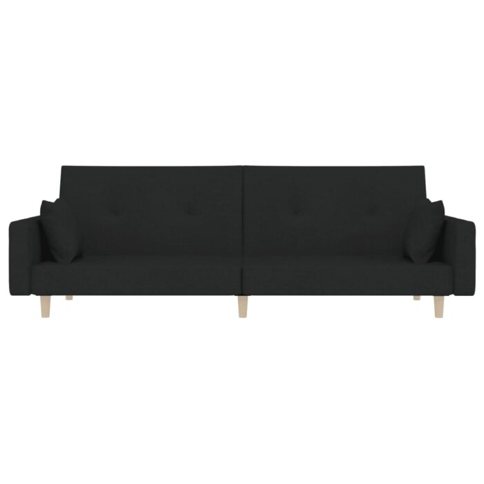 Canapé-lit à 2 places avec deux oreillers noir tissu – Image 3