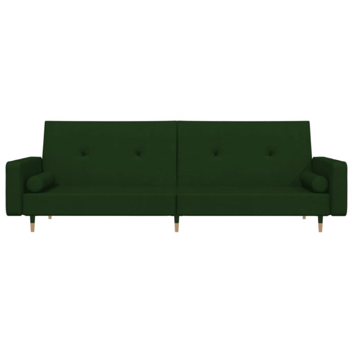 Canapé-lit à 2 places avec deux oreillers Vert foncé Velours – Image 2