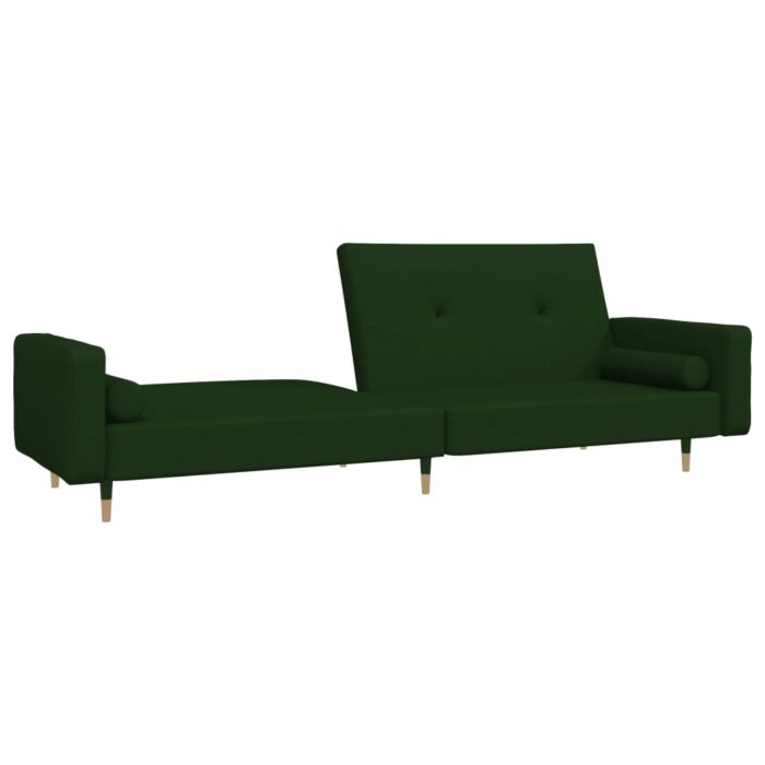 Canapé-lit à 2 places avec deux oreillers Vert foncé Velours – Image 3