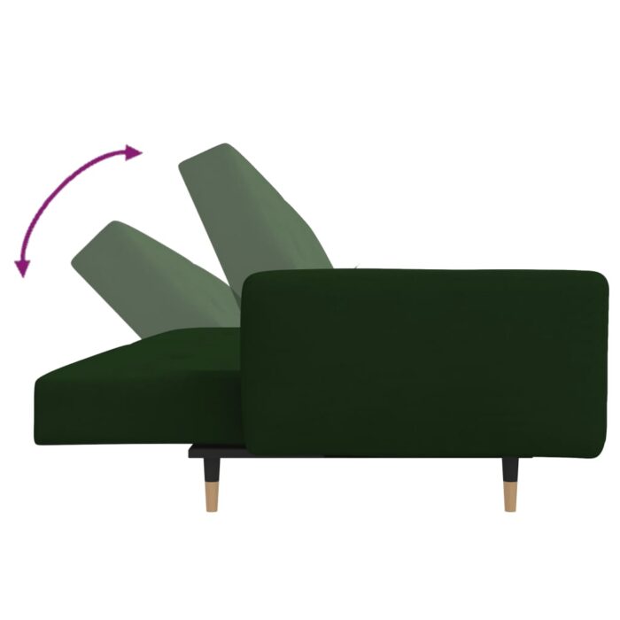 Canapé-lit à 2 places avec deux oreillers Vert foncé Velours – Image 6