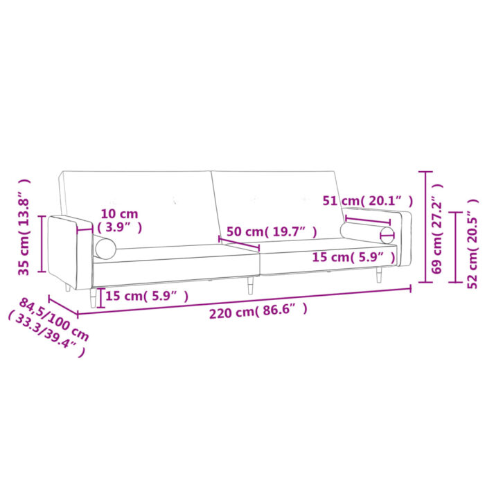 Canapé-lit à 2 places avec deux oreillers Noir Velours – Image 8