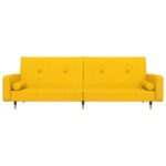 Canapé-lit à 2 places avec deux oreillers Jaune Velours – Image 2