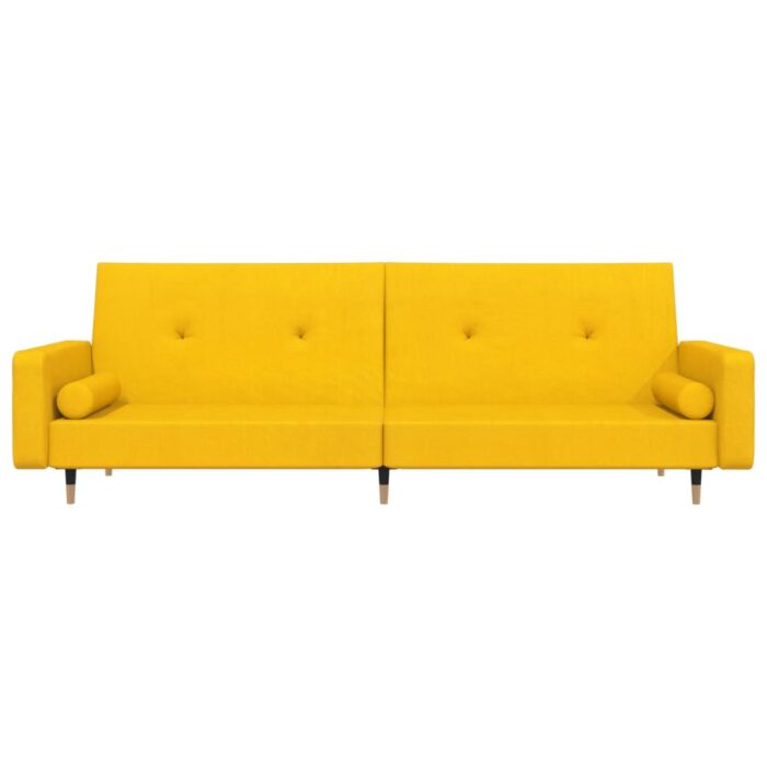 Canapé-lit à 2 places avec deux oreillers Jaune Velours – Image 2