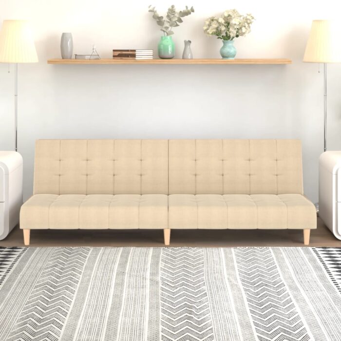Canapé-lit à 2 places crème tissu – Image 1