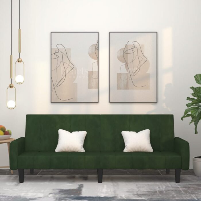 Canapé-lit à 2 places vert foncé velours – Image 1