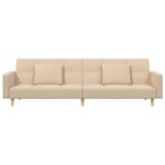 Canapé-lit à 2 places avec deux oreillers crème tissu – Image 2