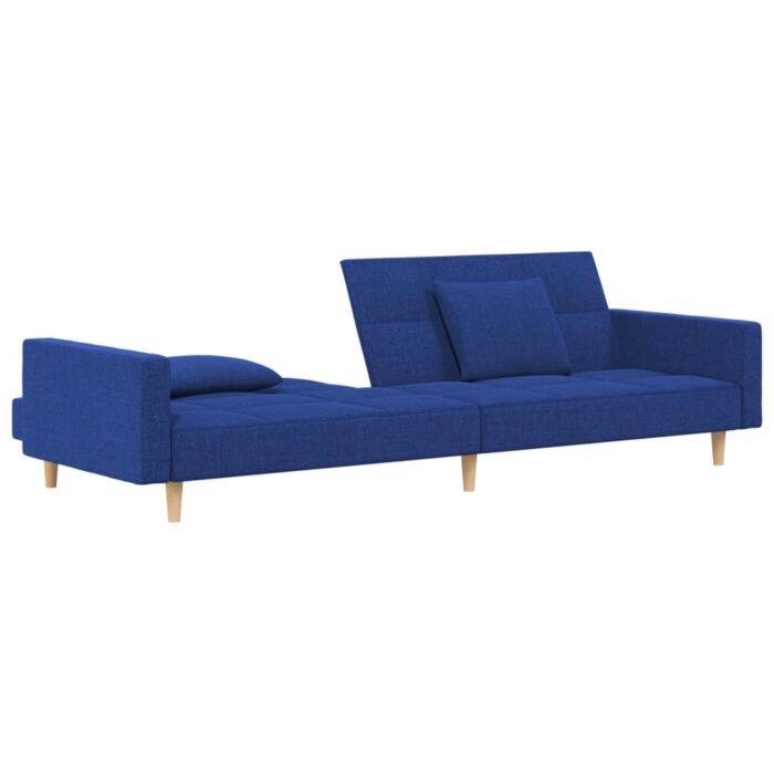 Canapé-lit à 2 places avec deux oreillers bleu tissu – Image 3