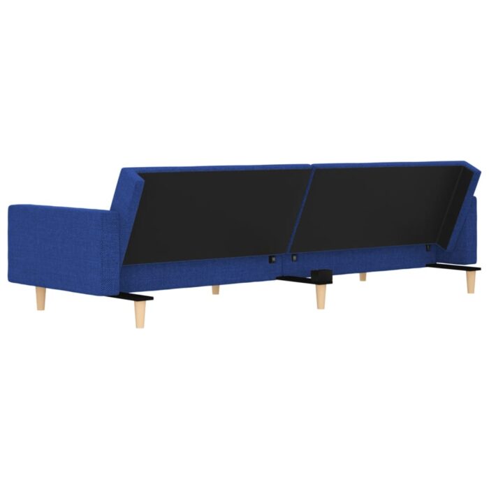 Canapé-lit à 2 places avec deux oreillers bleu tissu – Image 5